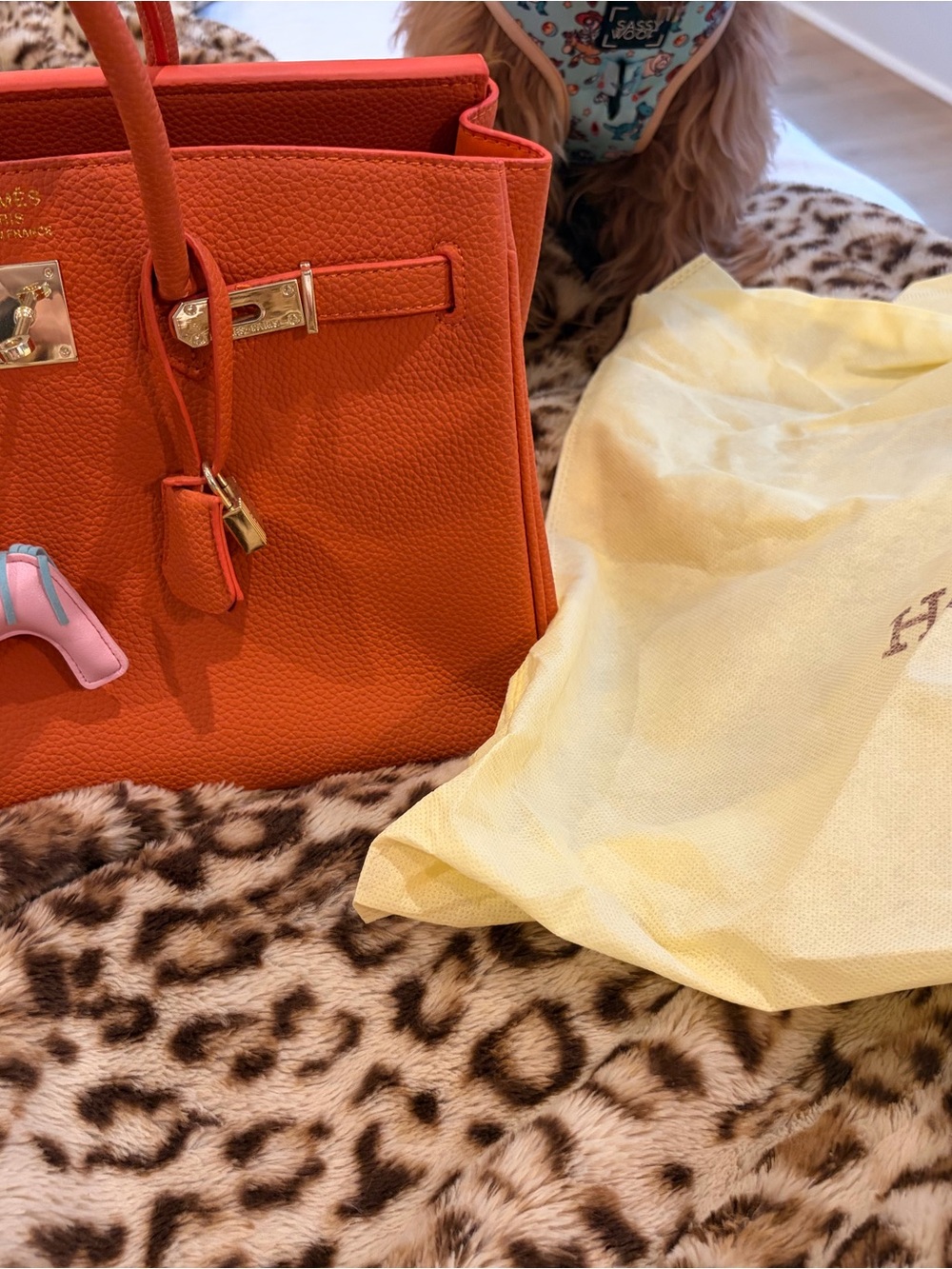 Orange Leather Tote Bag - Elegant Structured Shoulder Bag